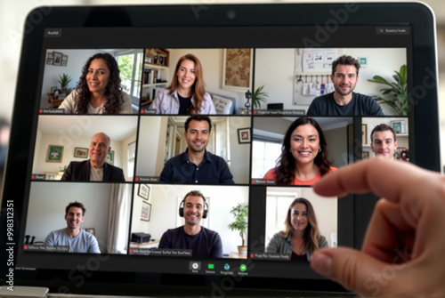 Business people on video conference through laptop over table