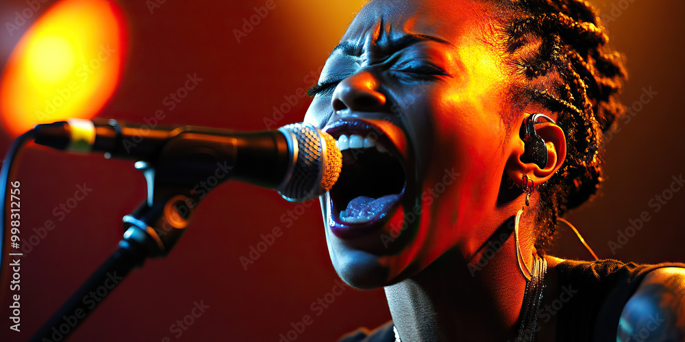 Singer's Passion: A singer belts out a powerful note, their face contorted in emotion as they pour their heart into the performance.