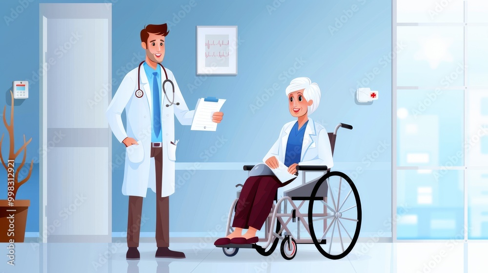 Doctor discussing with elderly patient in a hospital setting Doctor discussing with elderly patient in a hospital setting