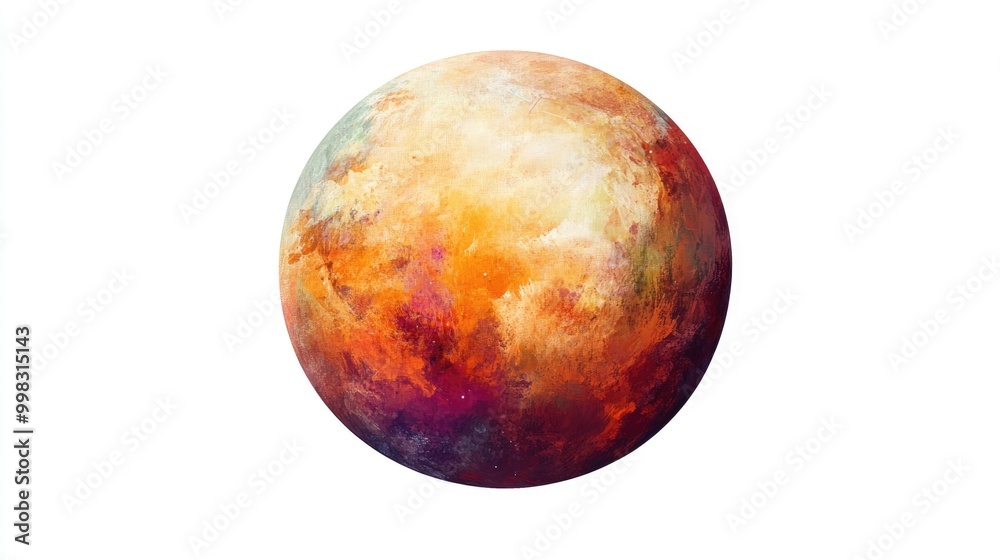 Fictional abstract colorful planet on a white background with red and orange hues Surreal cartoon style space object suitable for stickers or T shirt prints 2d graphic illustration Fictional abstract colorful planet on a white background with red and orange hues Surreal cartoon style space object suitable for stickers or T shirt prints 2d graphic illustration