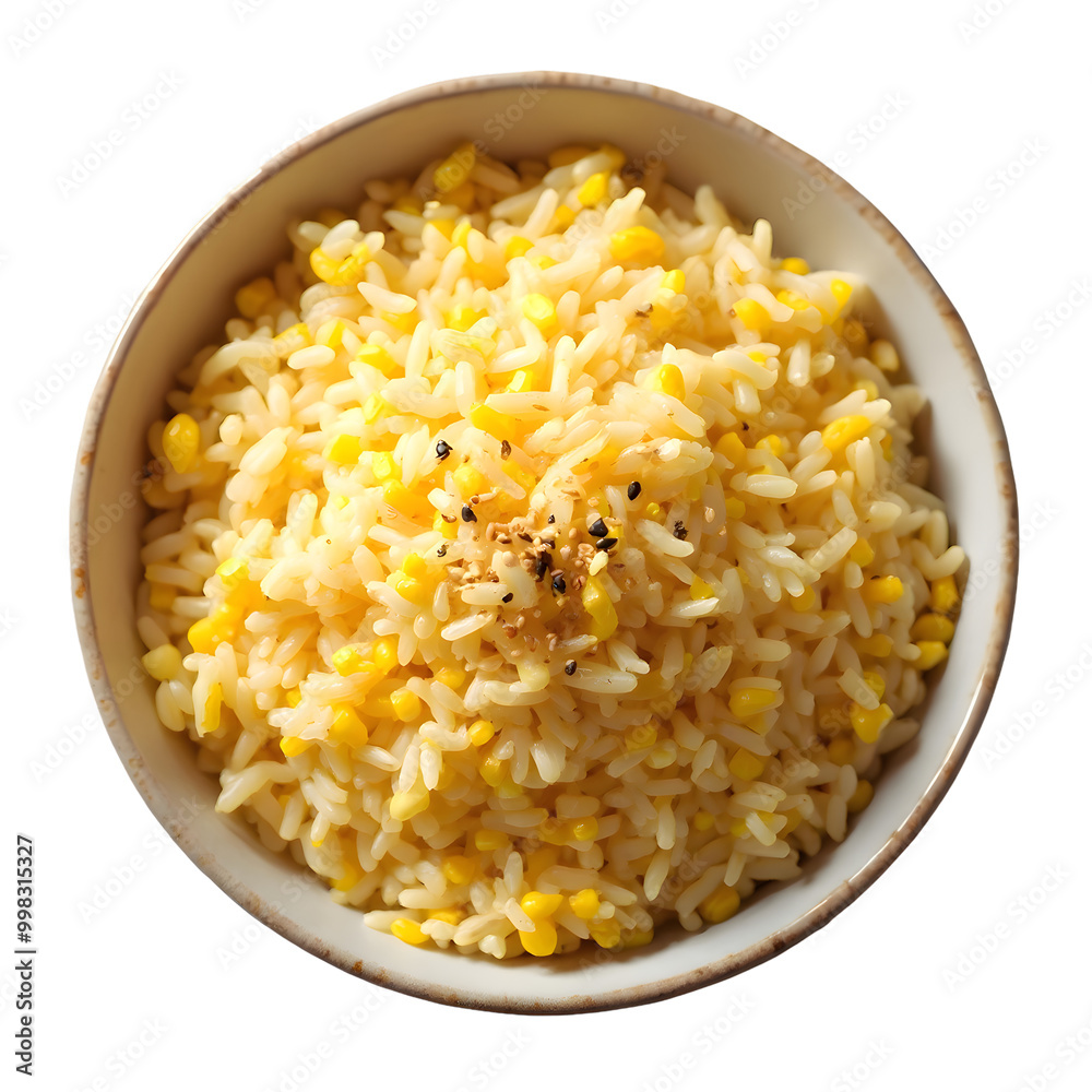 Fresh fried rice with vegetables and chicken isolated on a transparent background Fresh fried rice with vegetables and chicken isolated on a transparent background