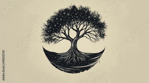 Tree of Life tattoo design representing existence and mortality Starry river Mystical emblem of the soul s immortality Themes of psychology symmetry philosophy and poetry photo