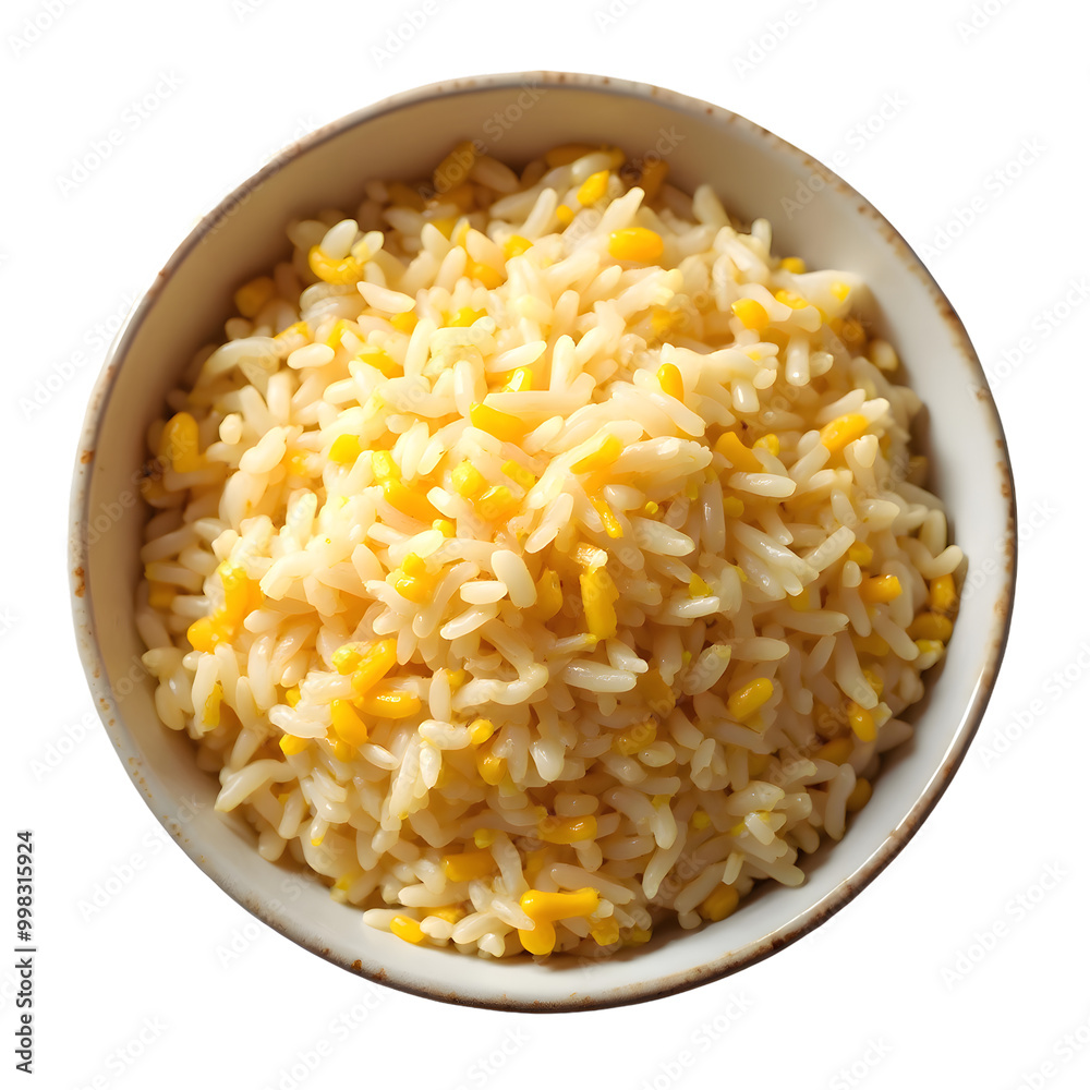 Fresh fried rice with vegetables and chicken isolated on a transparent background Fresh fried rice with vegetables and chicken isolated on a transparent background