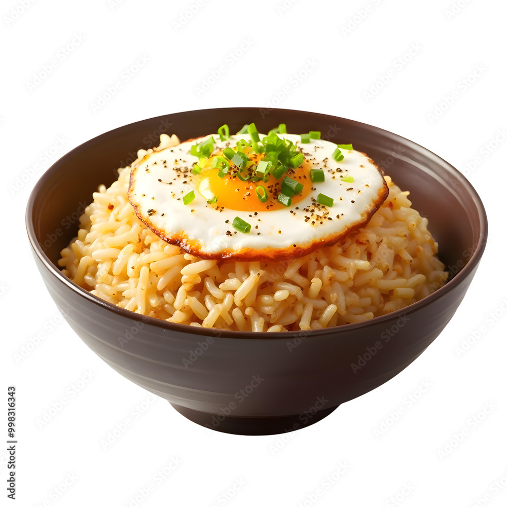 Fresh fried rice with vegetables and chicken isolated on a transparent background Fresh fried rice with vegetables and chicken isolated on a transparent background