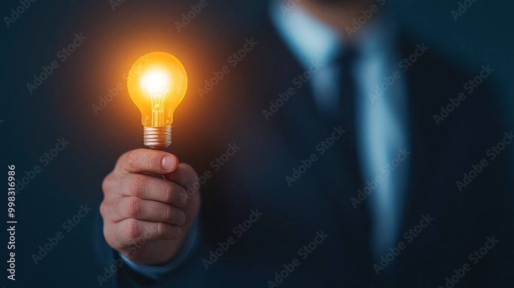 Businessman balancing a glowing idea on his finger, surrounded by abstract designs, idea balance, creative business juggling Businessman balancing a glowing idea on his finger, surrounded by abstract designs, idea balance, creative business juggling