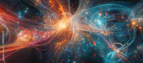 An abstract visual representation illustrating the concept of multidimensional string theory related to the structure of the universe