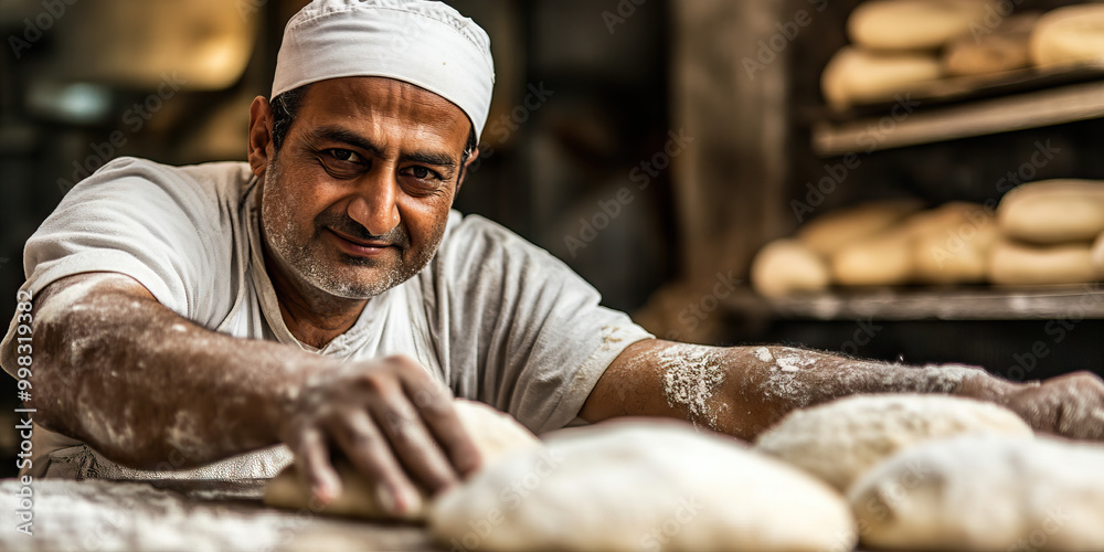 Baker's Touch: A baker meticulously shapes dough, their deft movements and satisfied expression on full display. Baker's Touch: A baker meticulously shapes dough, their deft movements and satisfied expression on full display.
