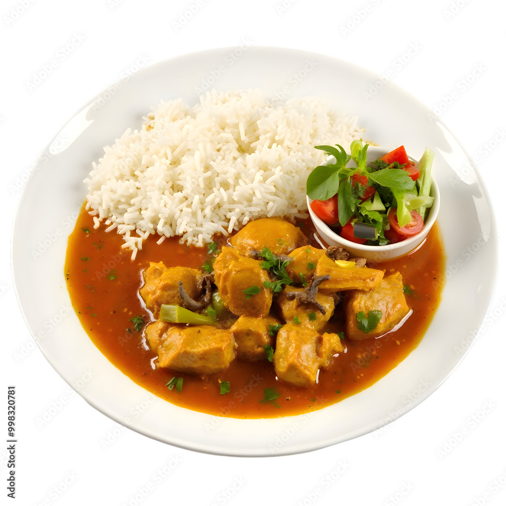 fresh rice with chicken curry isolated on a transparent background fresh rice with chicken curry isolated on a transparent background