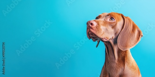 Vizsla Dog Gazing Thoughtfully at a Blue Background for Pet and Animal Lovers