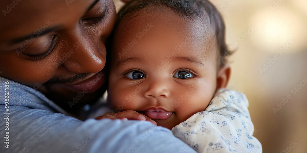 Nurturing Smile: A person cradling a baby in their arms, gently rocking it and making loving eye contact. Nurturing Smile: A person cradling a baby in their arms, gently rocking it and making loving eye contact.