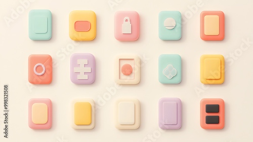 Simple pastel phone set of icons with soft rounded edges placed on a light background