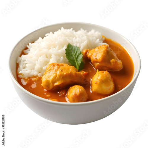 tasty rice with chicken curry isolated on a transparent background