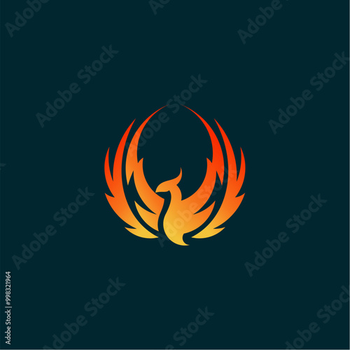 Elegant phoenix circle logo icon template, luxury phoenix logo, best phoenix bird with curved wings logo design template