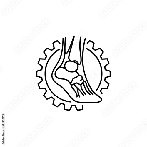 Vector illustration icon about medical and healthcare. Line design of Anatomical structure human foot with Bones and structure combined with gear. Medicine and anatomy.