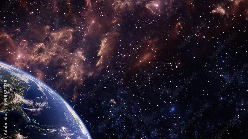 Obraz premium A captivating image of a space scene featuring various planets and stars. Perfect for use in science fiction projects or educational materials