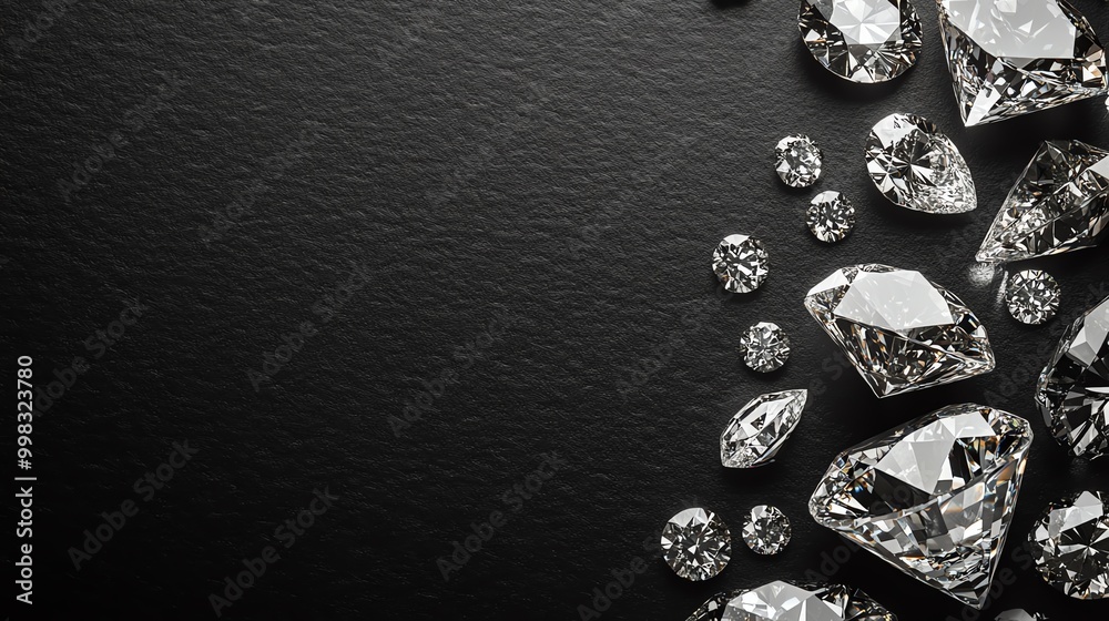A stunning arrangement of sparkling diamonds on a dark background, showcasing luxury and elegance in every facet. A stunning arrangement of sparkling diamonds on a dark background, showcasing luxury and elegance in every facet.