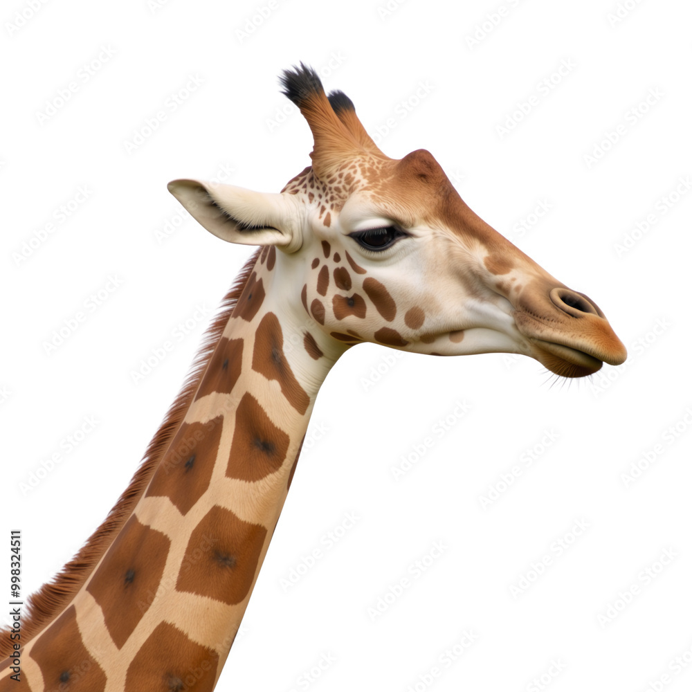 Fototapeta premium Giraffe is depicted isolated as an transparent PNG image