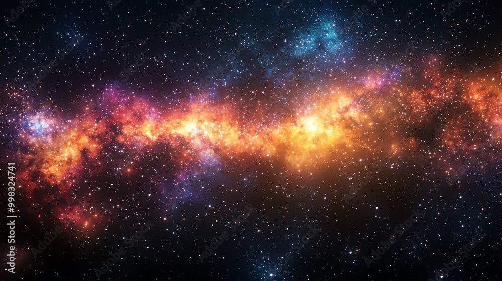 Galactic panorama, wide expanse, star clusters, 3D illustration Galactic panorama, wide expanse, star clusters, 3D illustration