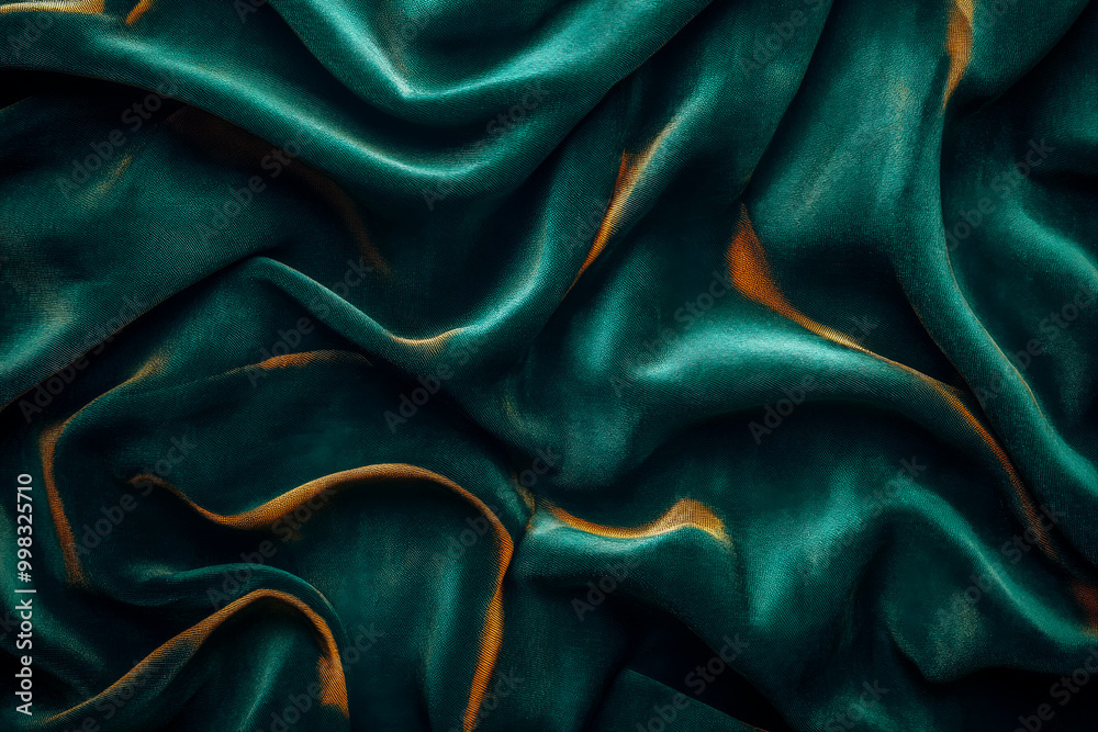Fototapeta premium Elegant Emerald Green Velvet Fabric with Luxurious Gold Accents