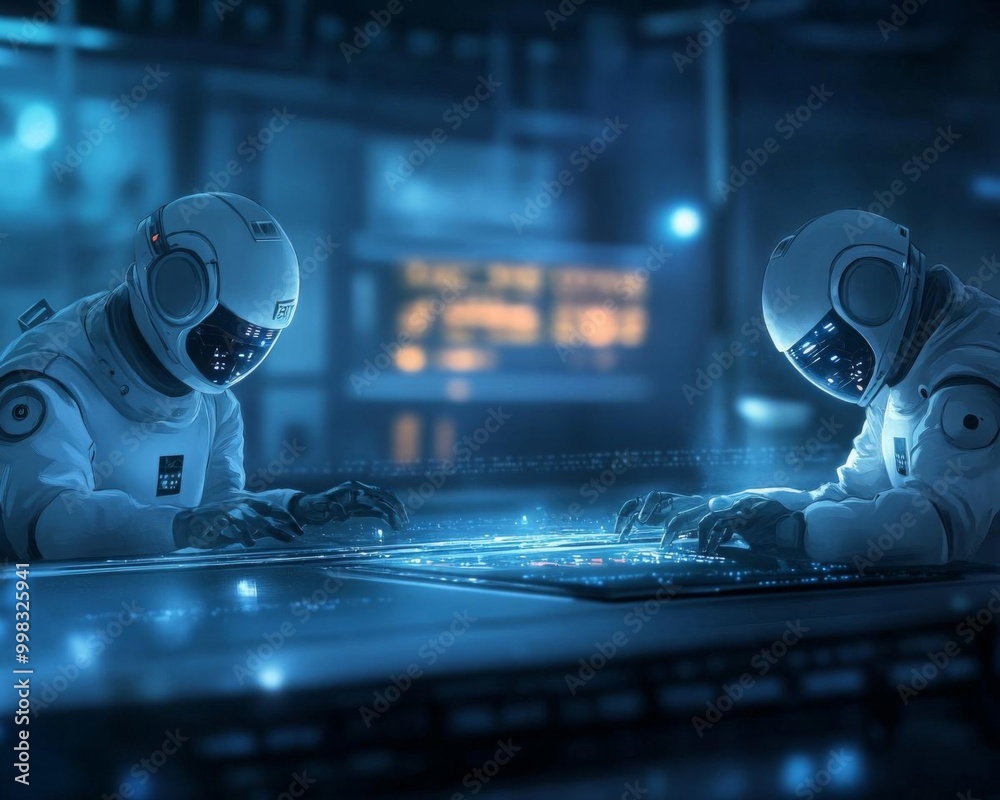 Fototapeta premium Robots exploring a hightech laboratory