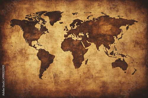 Antique world map illustration featuring a vintage aesthetic, intricate details, and a textured, aged appearance.