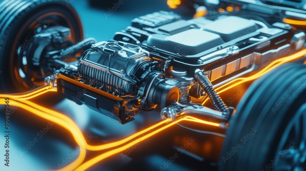 Fototapeta premium Electric Car Engine Close-Up