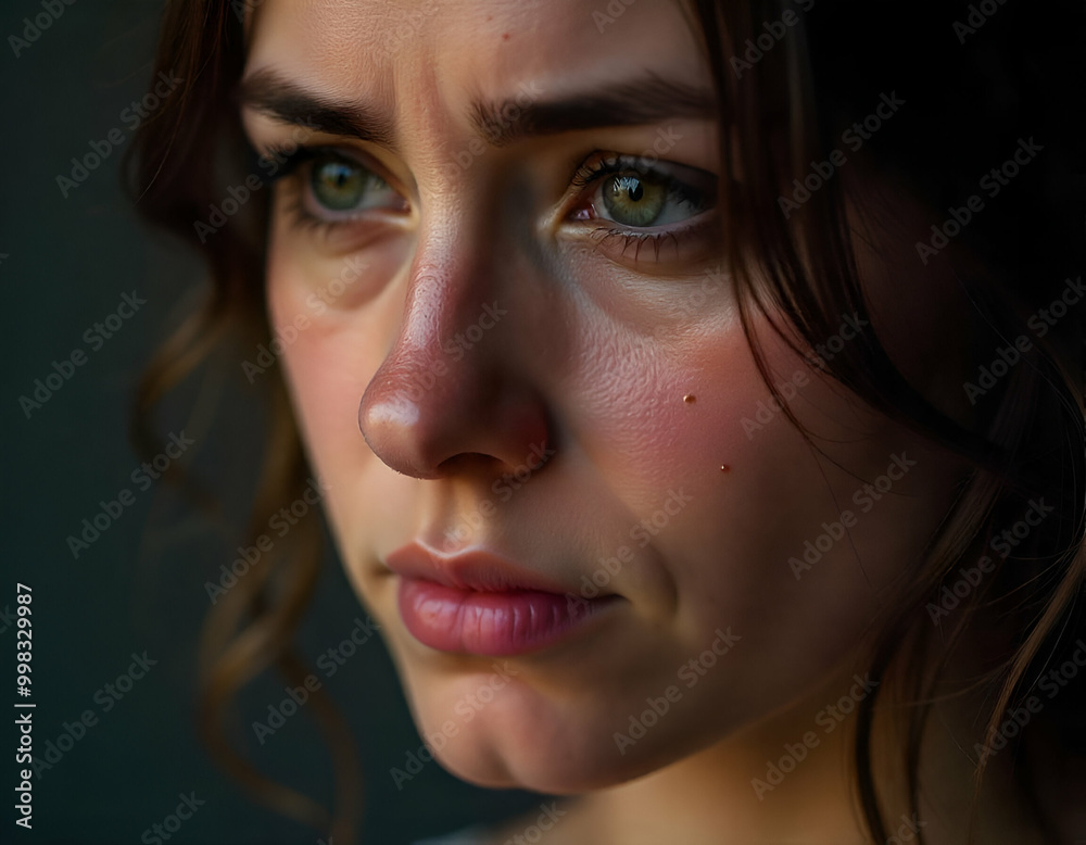 Close-up of a sad woman, her sad facial expressions, crying, studio background Close-up of a sad woman, her sad facial expressions, crying, studio background