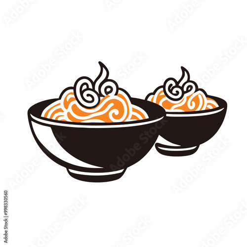 two Pad Thai vector illustration, outline, silhouette, isolated on white background