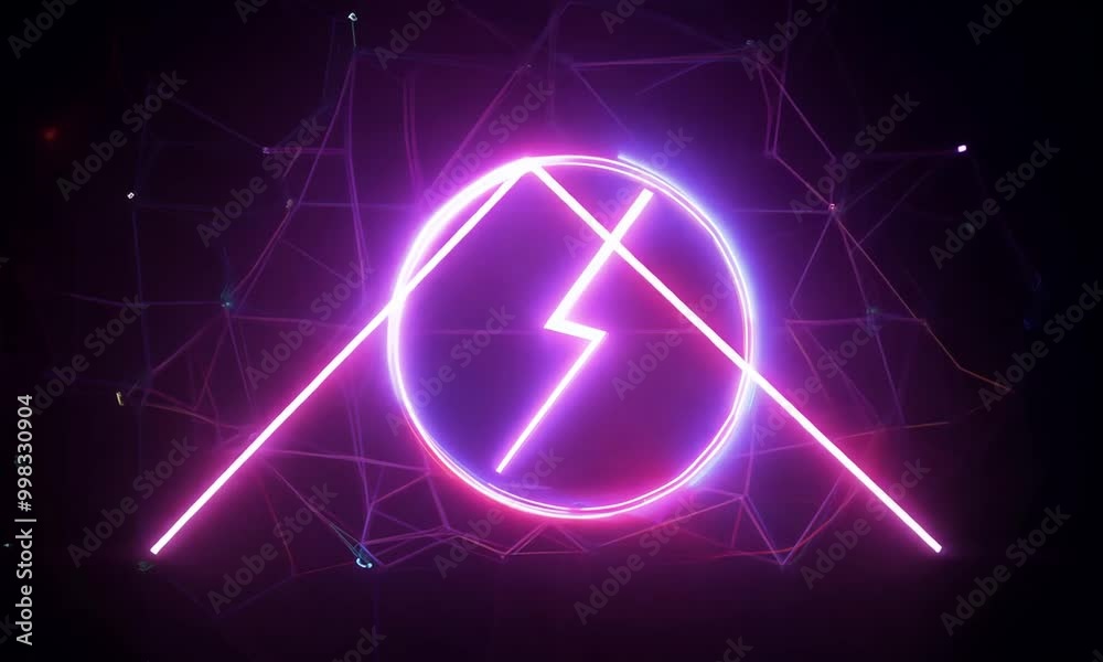 Vibrant Neon Lights Flowing Through Interlocking Geometric Shapes with Lightning Arcs Vibrant Neon Lights Flowing Through Interlocking Geometric Shapes with Lightning Arcs
