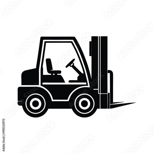 a forklift truck icon, vector silhouette, isolated on white background 