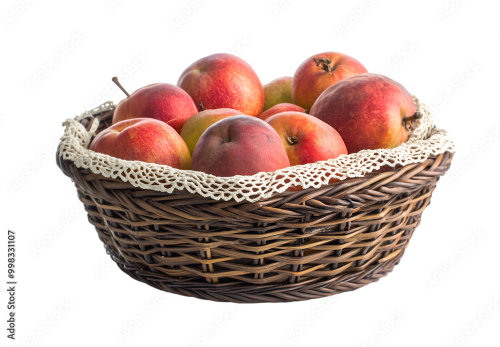 A basket of apples with lace and dark serface.
A basket of apples with lace and dark serface.