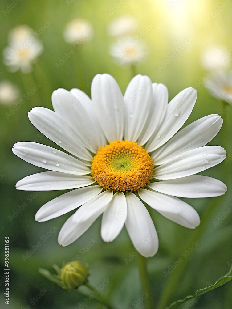 White Daisy with a Golden Center Against Soft Green Bokeh White Daisy with a Golden Center Against Soft Green Bokeh