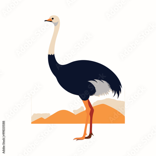 a ostrich flat design vector silhouette, isolated on white background