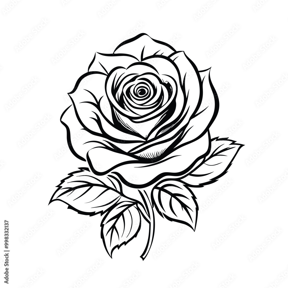 custom made wallpaper toronto digitala rose outline vector, isolated on white background