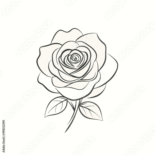 Wallpaper Mural a rose outline vector, isolated on white background  Torontodigital.ca