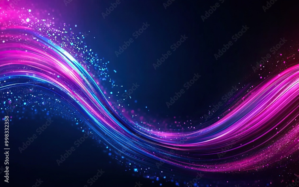 A vibrant, flowing wave of neon colors with sparkling particles against a dark background. Ideal for creative projects and digital design. A vibrant, flowing wave of neon colors with sparkling particles against a dark background. Ideal for creative projects and digital design.