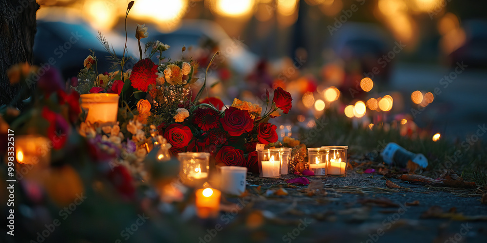 The Voiceless Victims: A makeshift memorial, adorned with flowers and candles, honoring those who have fallen in the conflict. The Voiceless Victims: A makeshift memorial, adorned with flowers and candles, honoring those who have fallen in the conflict.