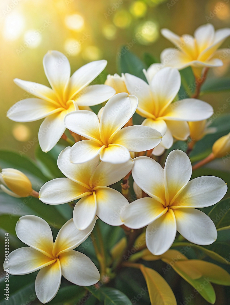 White and Yellow Plumeria in Soft Morning Sunlight White and Yellow Plumeria in Soft Morning Sunlight
