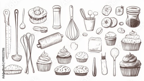 Baking Tools and Desserts Illustration