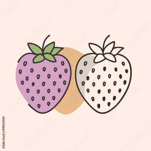 three Strawberry vector illustration, outline, silhouette, isolated on white background