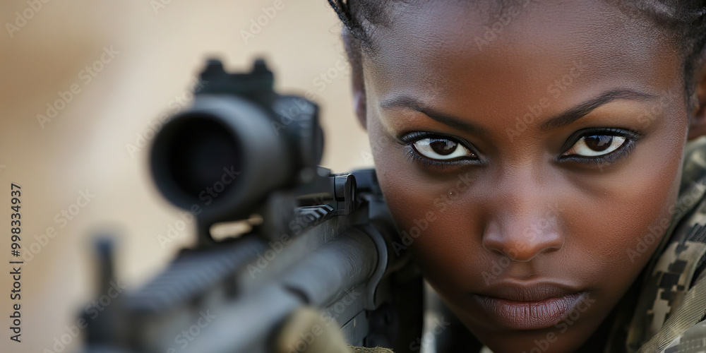 The Silent Sentinel: A solitary guard, standing vigilant at a checkpoint, her rifle at the ready. The Silent Sentinel: A solitary guard, standing vigilant at a checkpoint, her rifle at the ready.