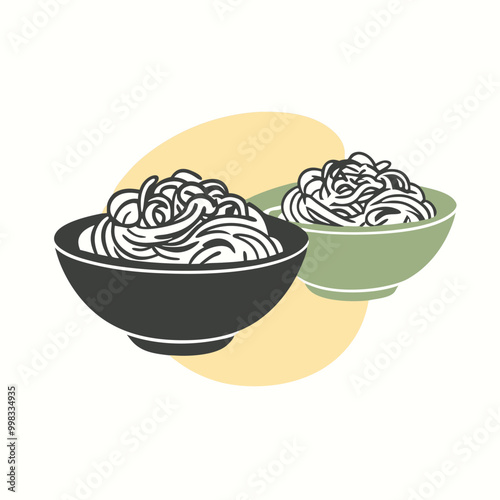 two Pad Thai vector illustration, outline, silhouette, isolated on white background