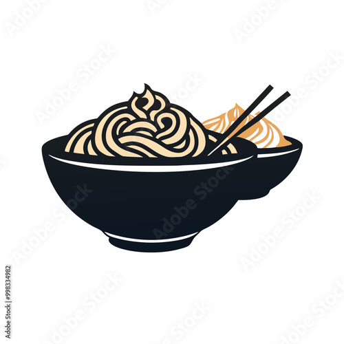 two Pad Thai vector illustration, outline, silhouette, isolated on white background