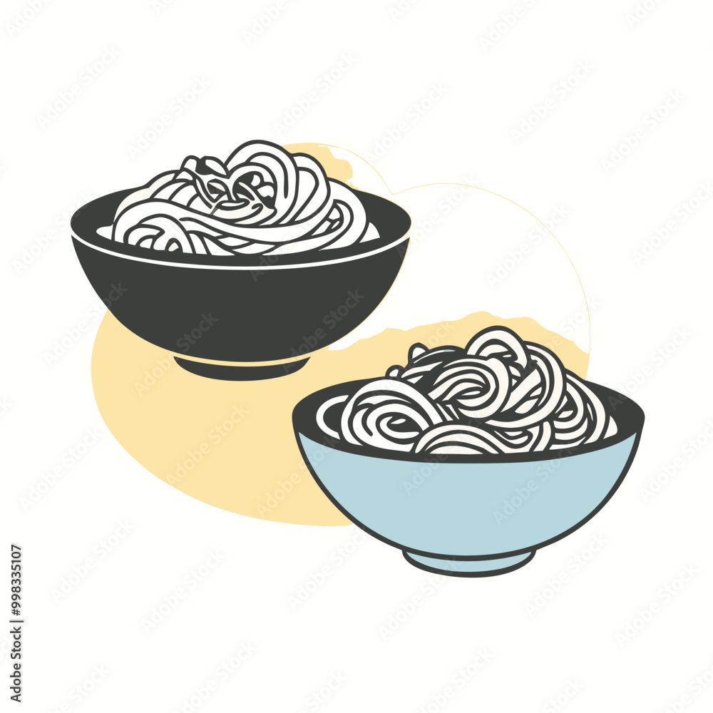 two Pad Thai vector illustration, outline, silhouette, isolated on white background two Pad Thai vector illustration, outline, silhouette, isolated on white background