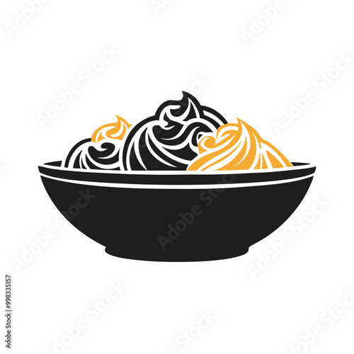 two Pad Thai vector illustration, outline, silhouette, isolated on white background