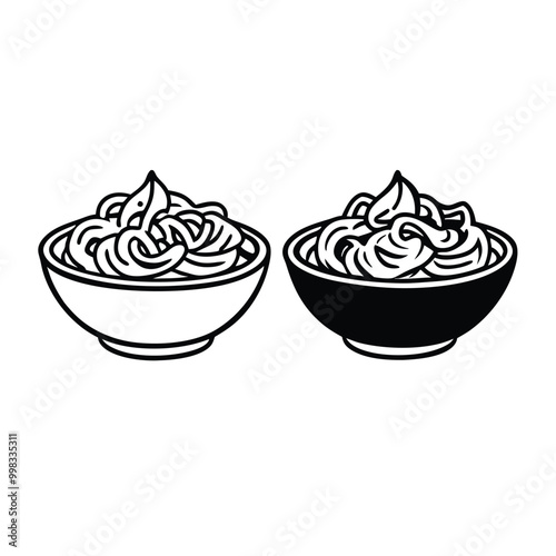 two Pad Thai vector illustration, outline, silhouette, isolated on white background