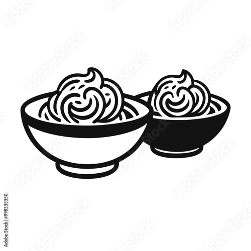 two Pad Thai vector illustration, outline, silhouette, isolated on white background