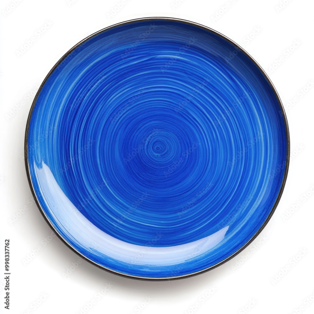 Blue plate with a modern design, isolated on a white background Blue plate with a modern design, isolated on a white background