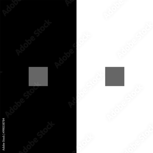 Contrast squares. Vector graphic optical illusion. The two small squares appear to be a different shade of grey, but they are exactly the same.
