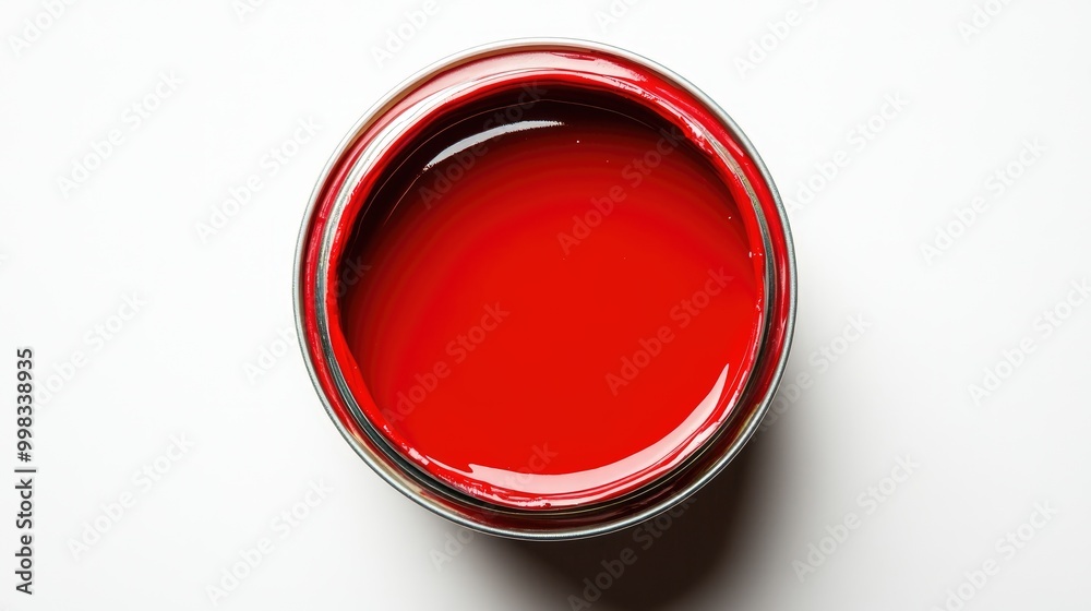 Red paint can isolated against a white background viewed from above